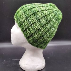 Hand Knit Beanie Green Tone Adult Small